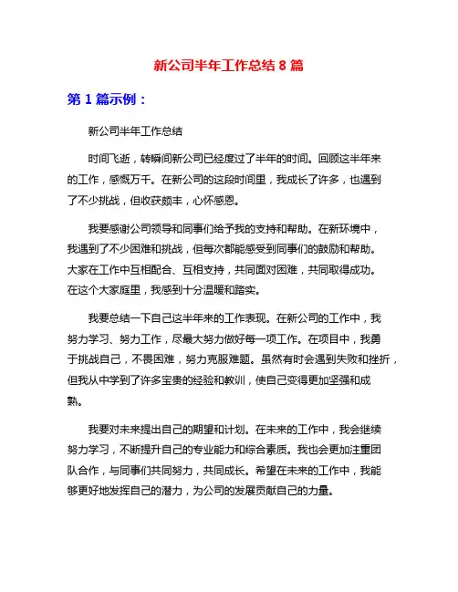 新公司半年工作总结8篇
