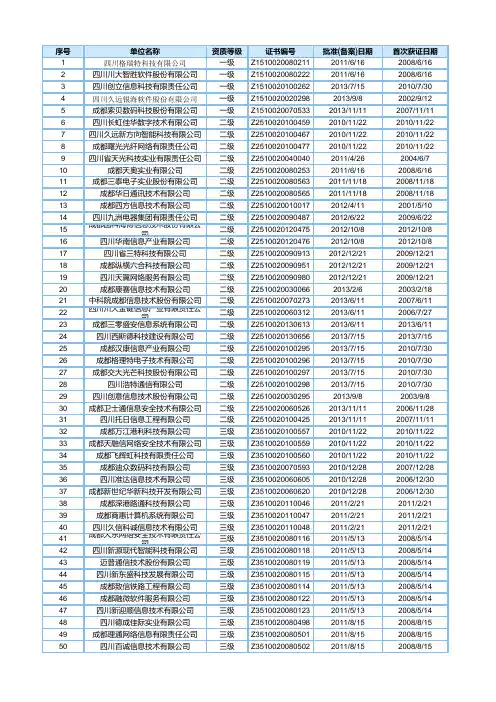 四川省系统集成资质企业名单