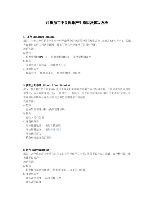 注塑不良产生原因及解决方法