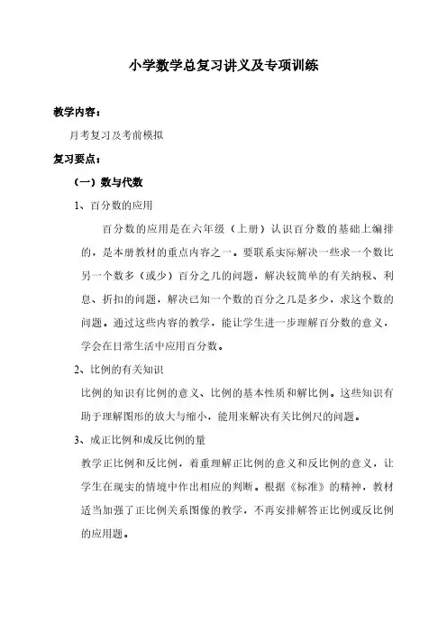 小学数学总复习讲义及专项训练(含答案)