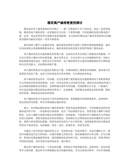 棉花高产栽培密度的探讨