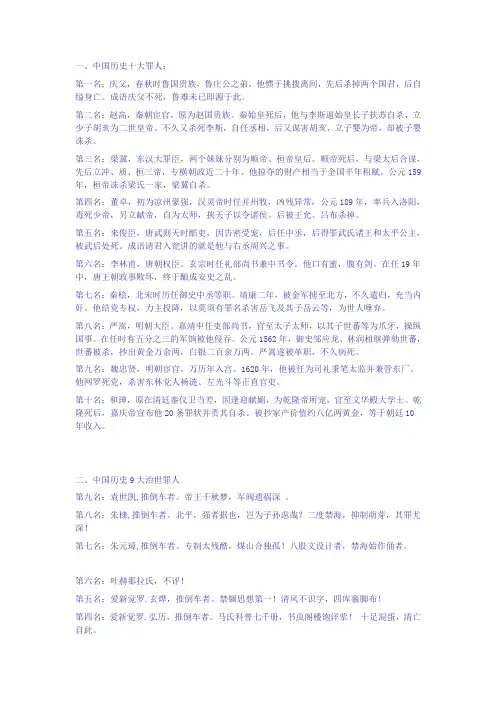 历史十大罪人