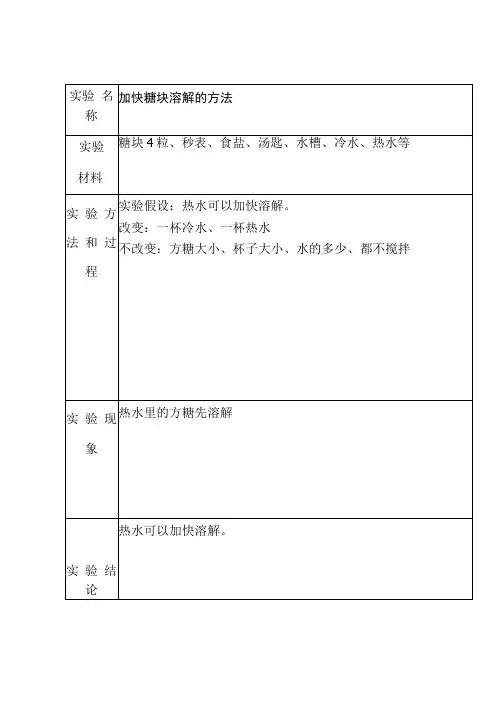 小学科学试验记录单