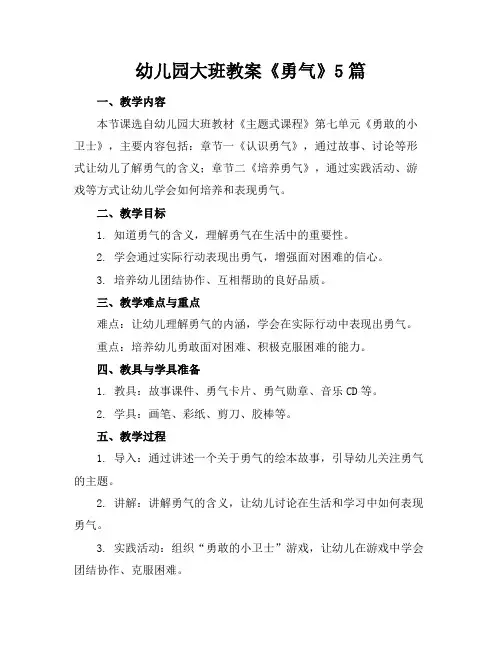 幼儿园大班教案《勇气》5篇