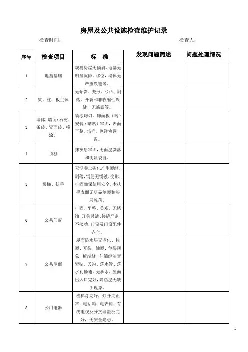 房屋及公共设施设备检查维护记录