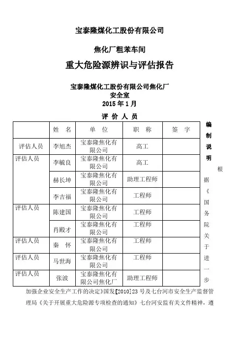 危险化学品重大危险源评估报告