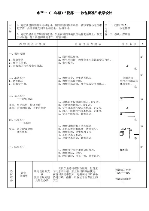 水平一(二年级)“投掷——沙包掷准”教学设计 (1)