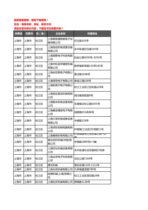 新版上海市上海市松江区机械机电企业公司商家户名录单联系方式地址大全694家