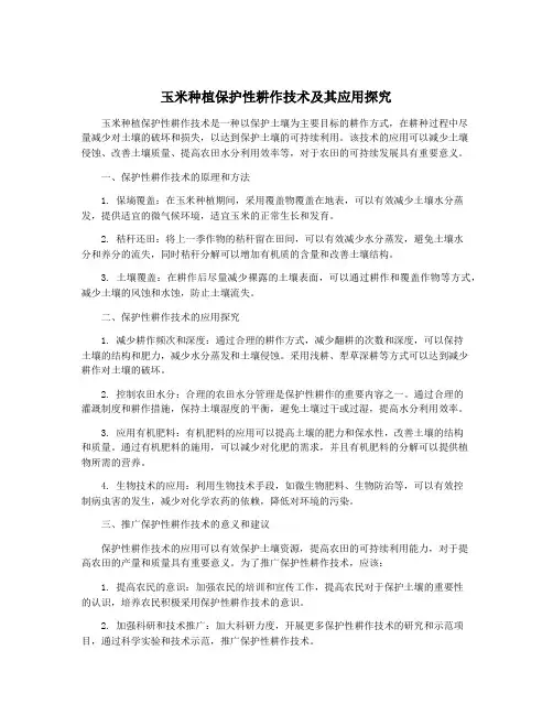 玉米种植保护性耕作技术及其应用探究