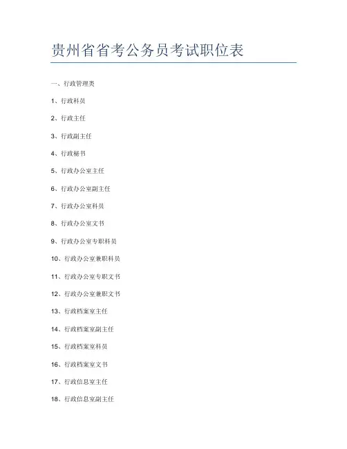 贵州省省考公务员考试职位表