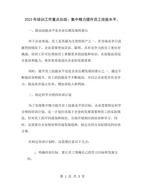 2023年培训工作重点总结：集中精力提升员工技能水平