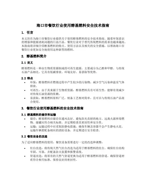 海口市餐饮行业使用醇基燃料安全技术指南