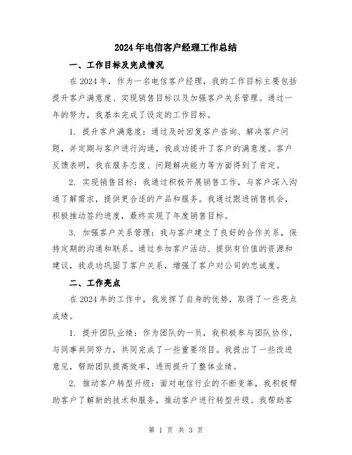 2024年电信客户经理工作总结