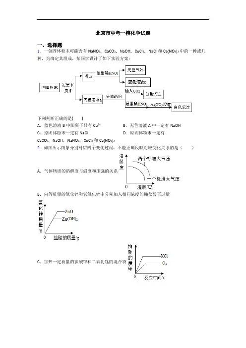 北京市中考一模化学试题