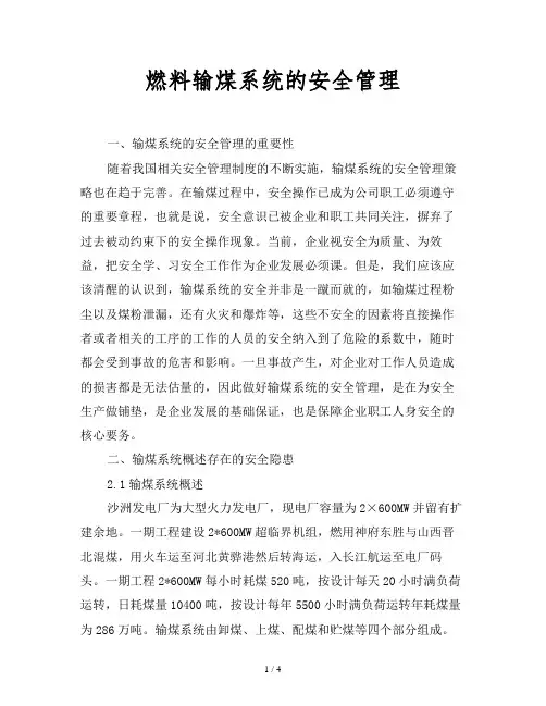 2019最新范文-燃料输煤系统的安全管理