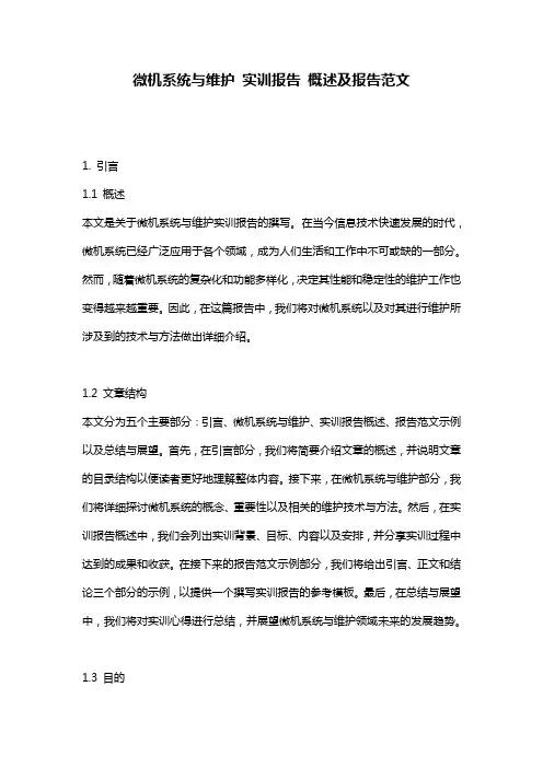 微机系统与维护 实训报告 概述及报告范文