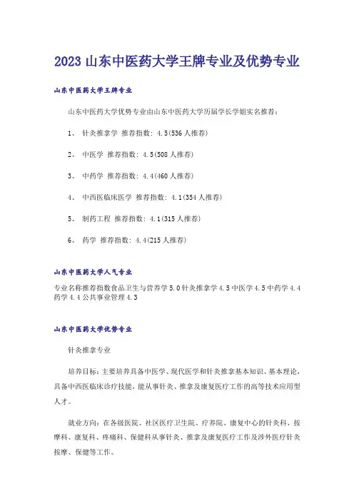 2023高考_山东中医药大学王牌专业及优势专业