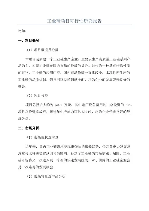 工业硅项目可行性研究报告