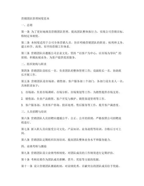 营销团队管理制度范本