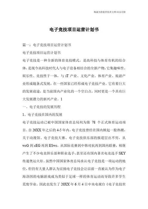 电子竞技项目运营计划书