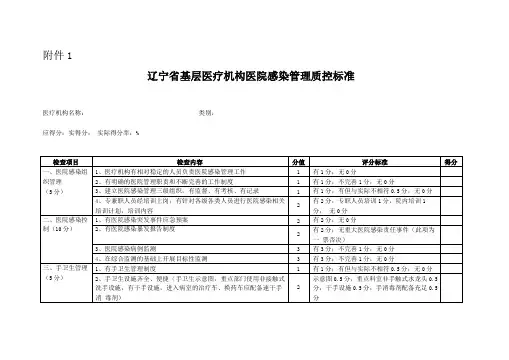 辽宁基层医疗机构医院感染管理质控标准