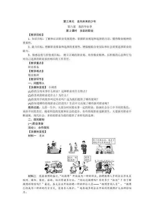 部编人教版九年级道德与法治下册6.2《多彩的职业》精品教案