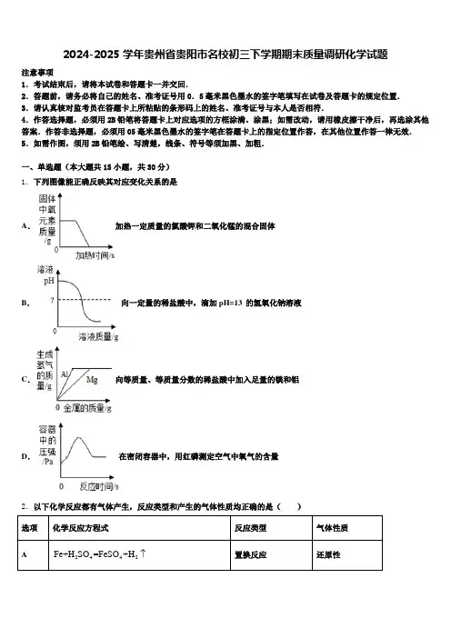 2024-2025学年贵州省贵阳市名校初三下学期期末质量调研化学试题含解析