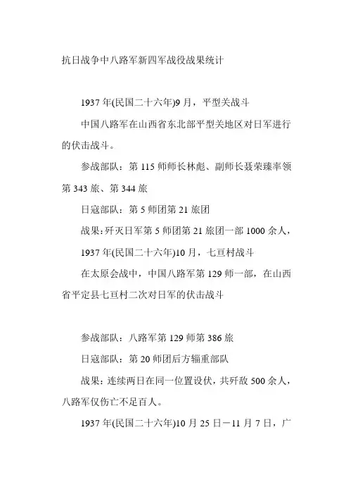 抗日战争中八路军新四军战役战果统计