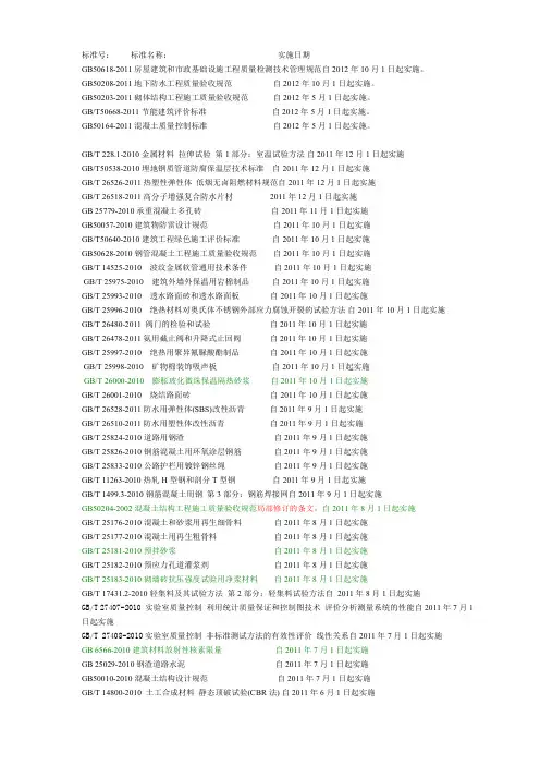 2011年最新标准、规范目录汇编