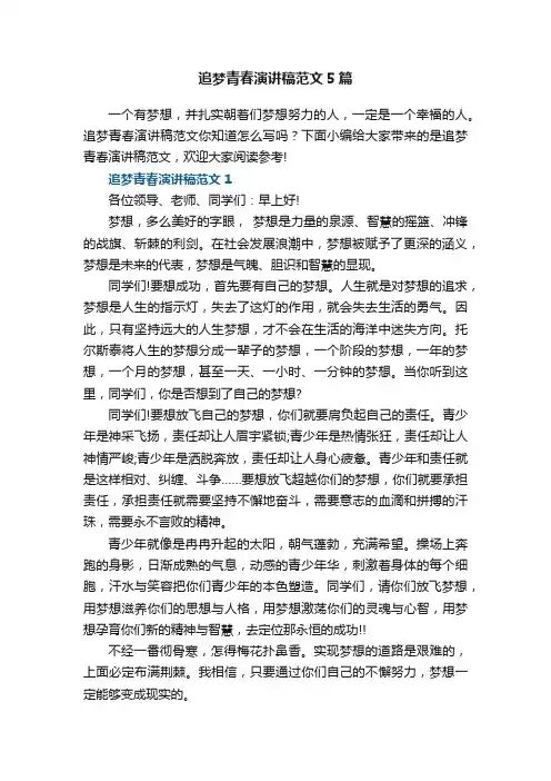 追梦青春演讲稿范文5篇