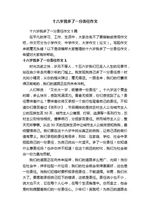 十六岁我多了一分责任作文