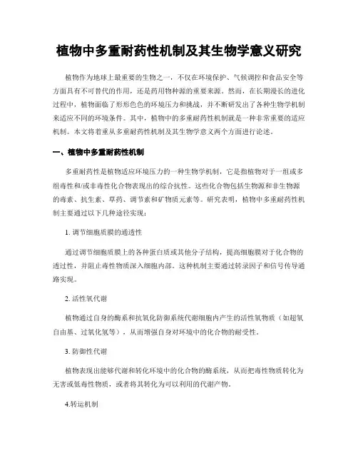 植物中多重耐药性机制及其生物学意义研究