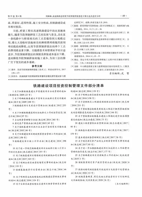 铁路建设项目投资控制管理文件部分清单