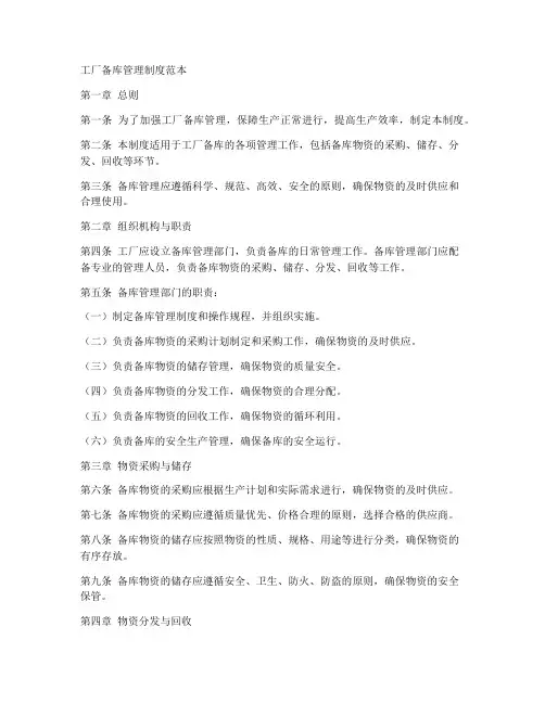 工厂备库管理制度范本