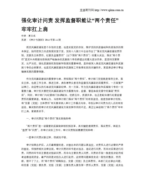 强化审计问责 发挥监督职能让“两个责任”牢牢扛上肩