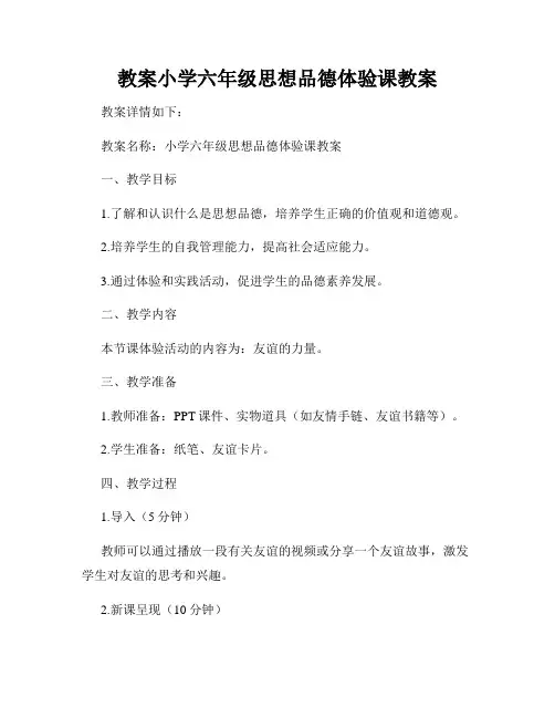 教案小学六年级思想品德体验课教案