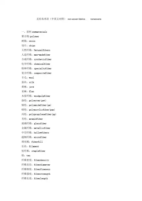 无纺布术语(中英文对照)教学内容