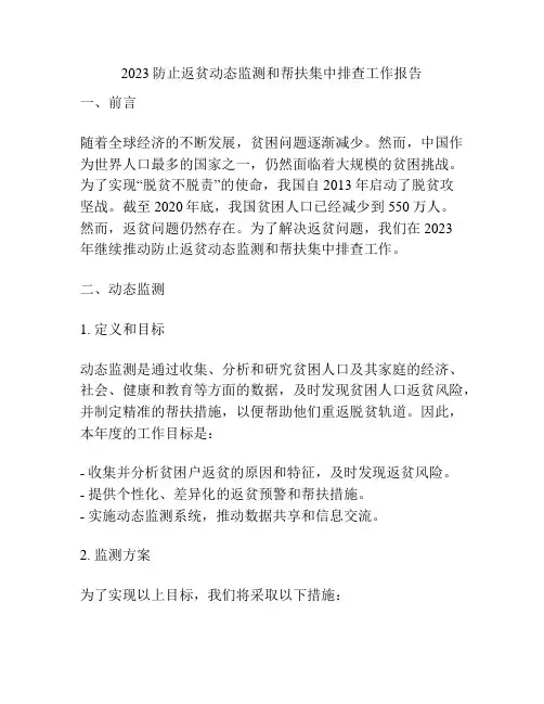 2023防止返贫动态监测和帮扶集中排查工作报告