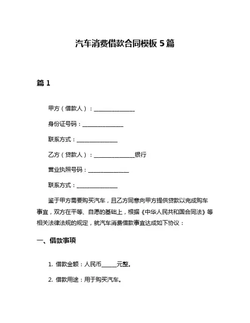 汽车消费借款合同模板5篇