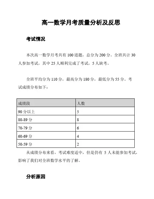 高一数学月考质量分析及反思