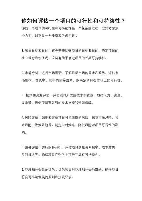 你如何评估一个项目的可行性和可持续性？