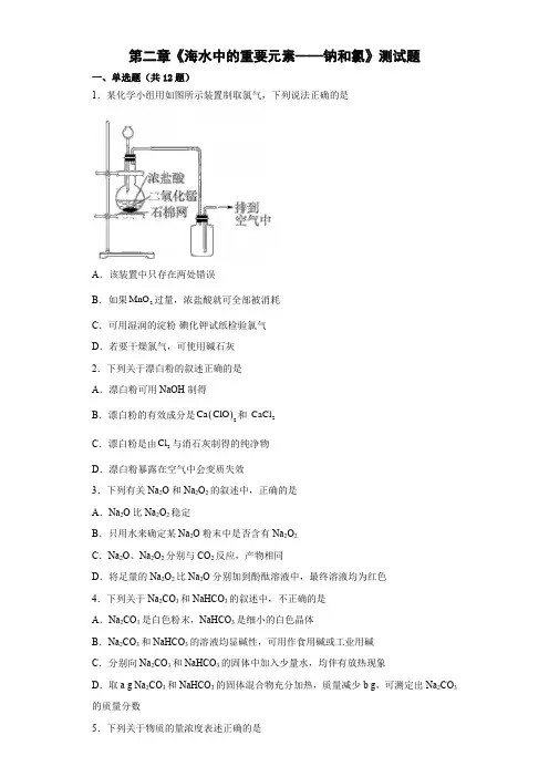 第二章  海水中的重要元素——钠和氯  测试题-高一上学期化学人教版(2019)必修第一册 