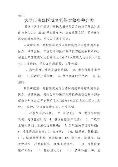 城乡低保病种分类