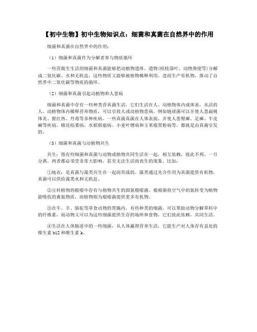 【初中生物】初中生物知识点：细菌和真菌在自然界中的作用