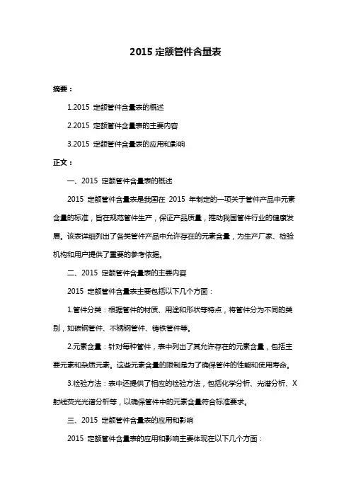 2015定额管件含量表