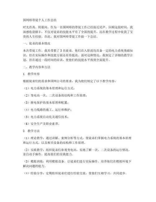 国网师带徒个人工作总结