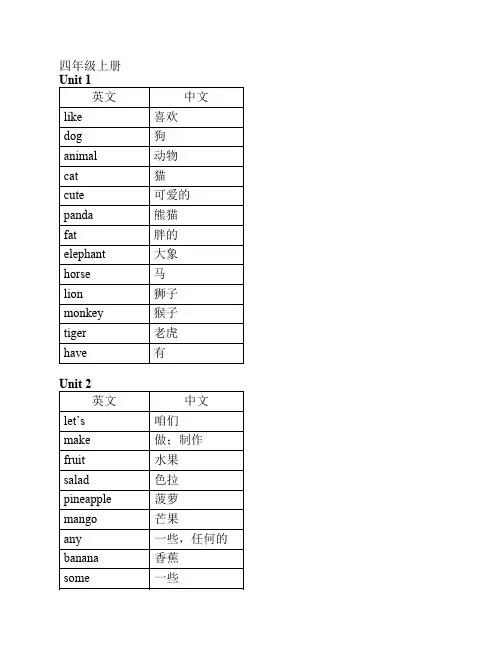 苏教版四年级上册英语单词
