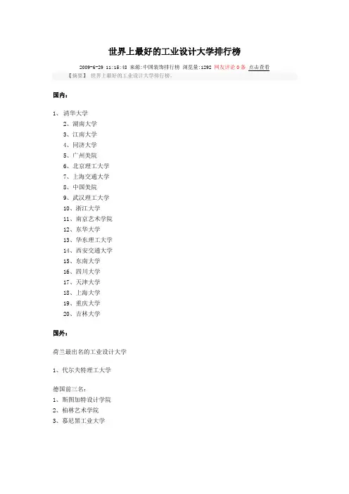 全球工业设计大学排名