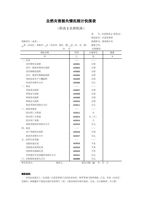 自然灾害损失情况统计快报表(农林牧渔)2020版