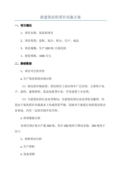 新建氧化铝项目实施方案